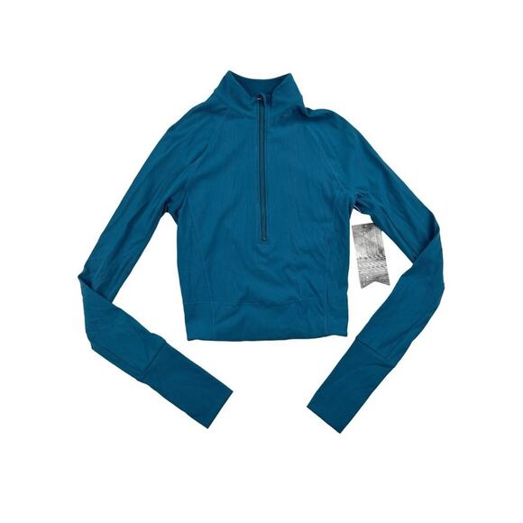 Stori - Elevate Half Zip Ribbed Top in Abyss Blue - Picture 1 of 3